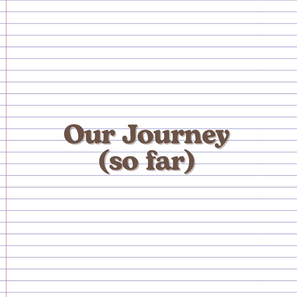 Background is an image of lined notebook paper with the text "Our Journey (So Far)" written on top.